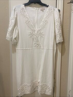 White Embroidered V-Neck Midi Dress
